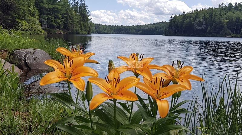 高清大图下载【趣麦麦图】湖边黄百合
