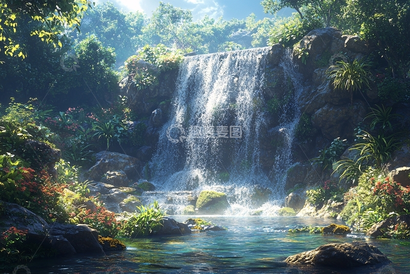 高清大图下载【趣麦麦图】热带雨林瀑布风景