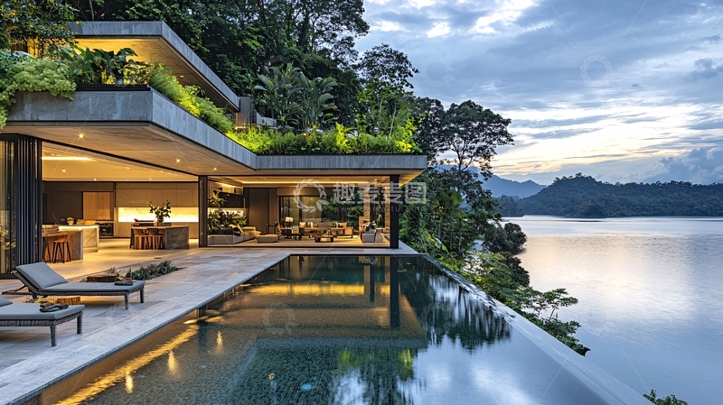 高清大图下载【趣麦麦图】山崖边现代化别墅