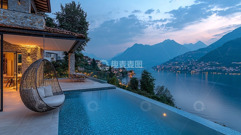 高清大图下载【趣麦麦图】-湖景别墅泳池