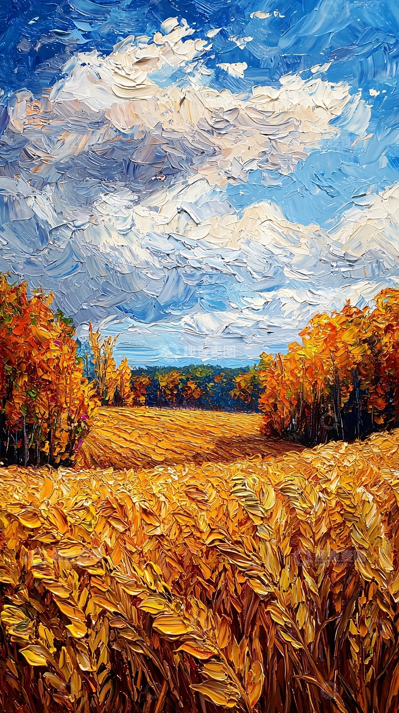 高清大图下载【趣麦麦图】秋日麦田油画风景