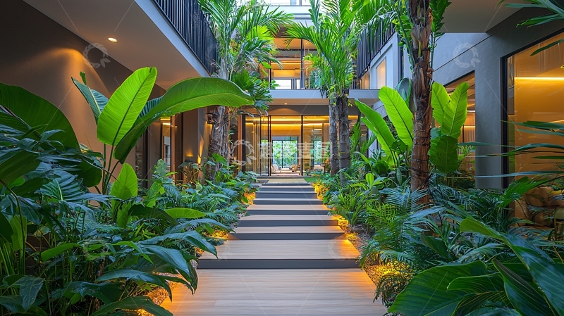 高清大图下载【趣麦麦图】绿植环绕的现代建筑楼梯