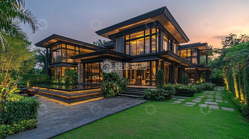 高清大图下载【趣麦麦图】现代风格别墅夜景