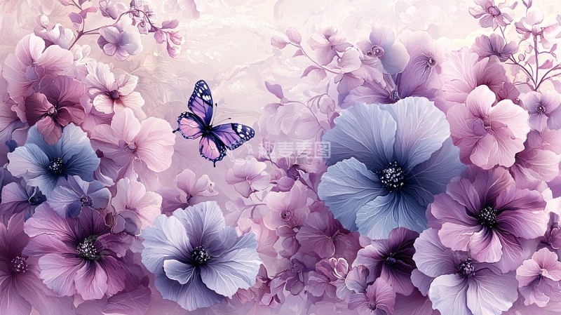 高清大图下载【趣麦麦图】紫色花朵蝴蝶壁纸