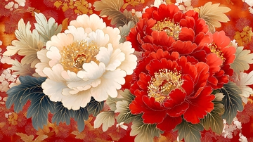 红白牡丹花卉图