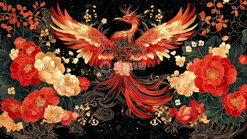 高清大图下载【趣麦麦图】火凤凰花卉图