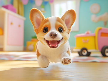 可爱柯基幼犬奔跑