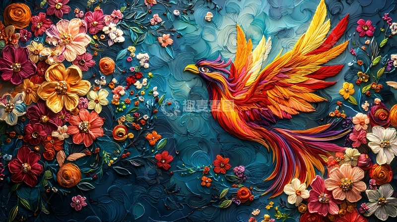 高清大图下载【趣麦麦图】火凤凰与鲜花图
