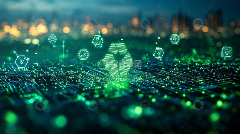 高清大图下载【趣麦麦图】绿色科技感城市夜景