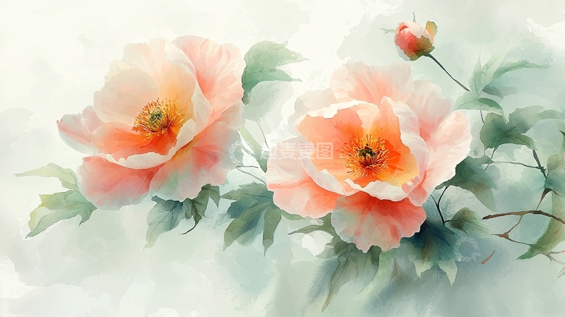 高清大图下载【趣麦麦图】水彩牡丹花