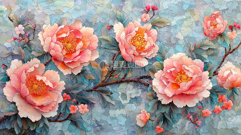 高清大图下载【趣麦麦图】轻奢淡雅粉色牡丹花壁纸