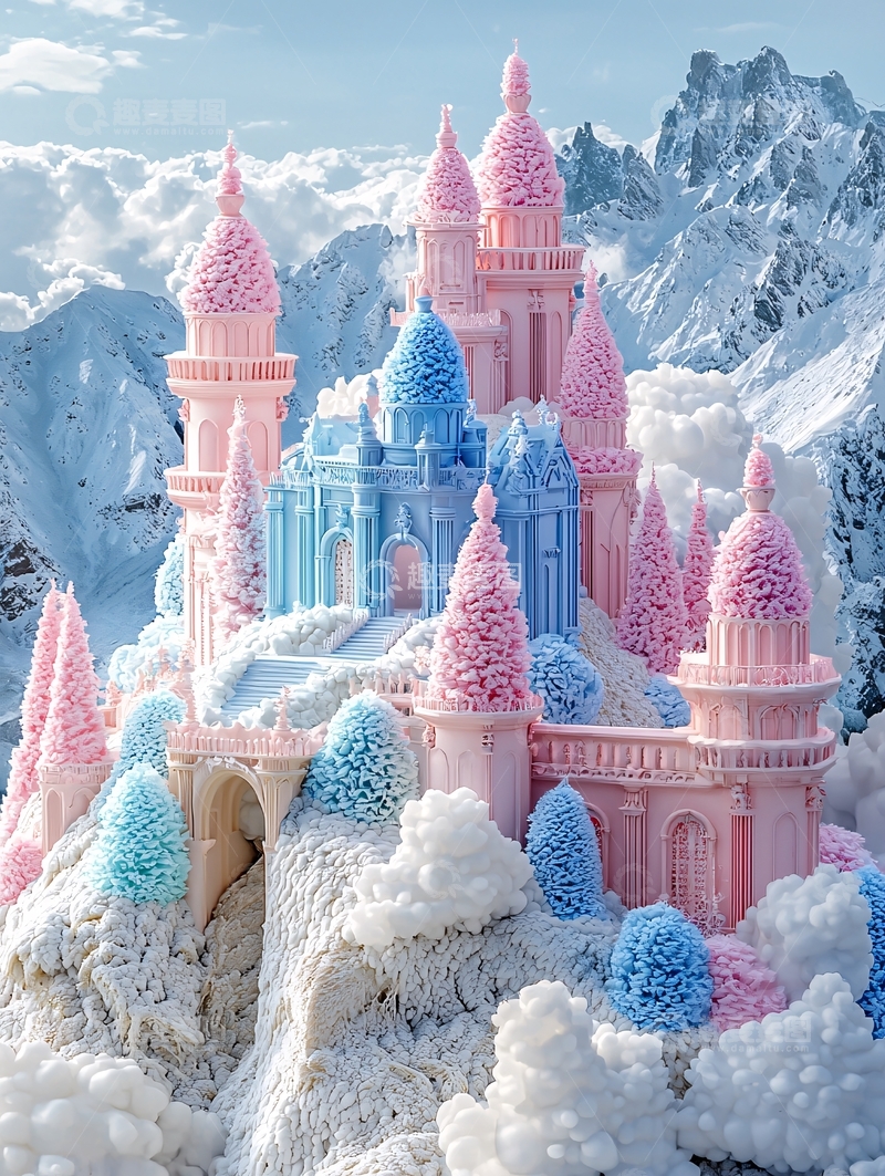 高清大图下载【趣麦麦图】粉蓝糖果雪山城堡