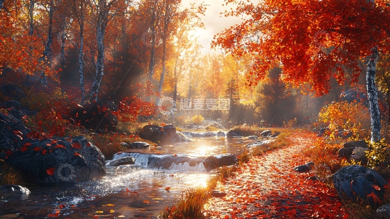 高清大图下载【趣麦麦图】秋日森林溪流17