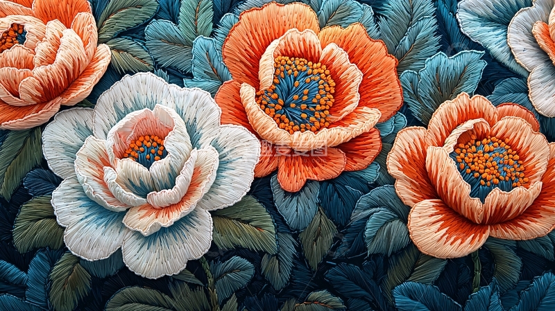 高清大图下载【趣麦麦图】精美刺绣花卉图案