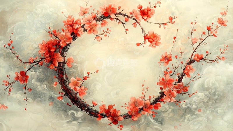 高清大图下载【趣麦麦图】水墨画梅花环