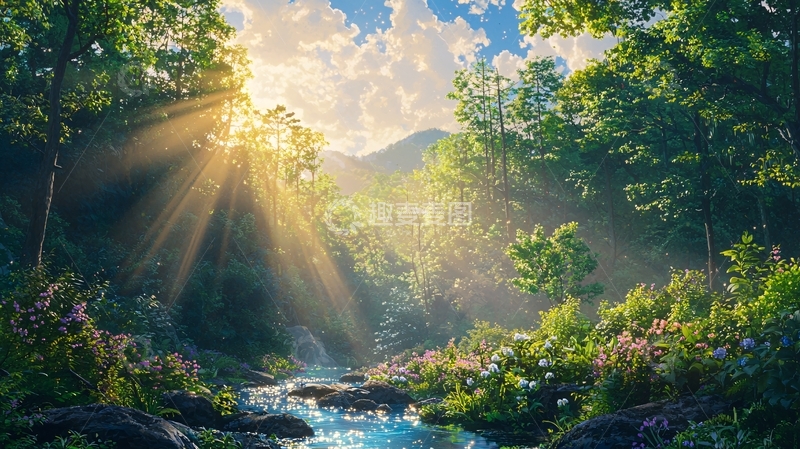 高清大图下载【趣麦麦图】阳光穿过森林的静谧