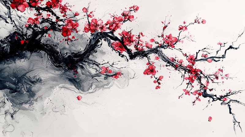 高清大图下载【趣麦麦图】水墨红梅