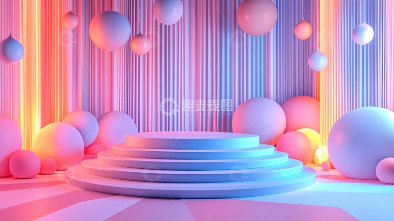 高清大图下载【趣麦麦图】梦幻彩色球体展台背景