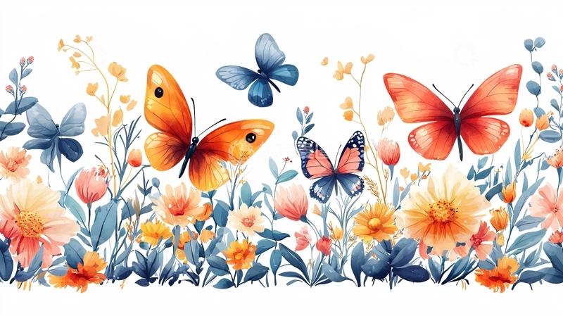 高清大图下载【趣麦麦图】水彩蝴蝶花卉边框