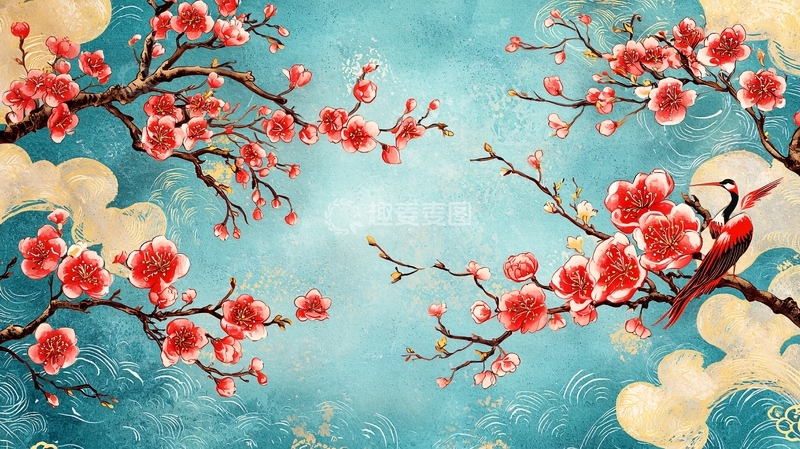高清大图下载【趣麦麦图】中式红梅图