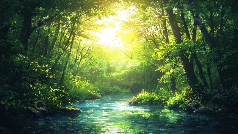 高清大图下载【趣麦麦图】阳光森林小溪