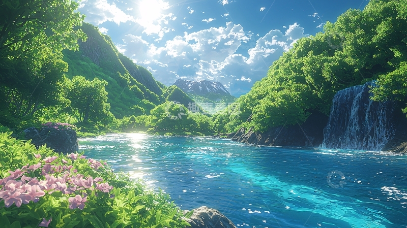 高清大图下载【趣麦麦图】阳光明媚的绿意山谷