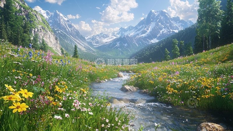 高清大图下载【趣麦麦图】高山流水鲜花田园