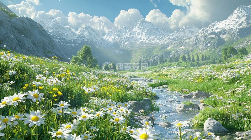 高清大图下载【趣麦麦图】阳光下的阿尔卑斯山谷