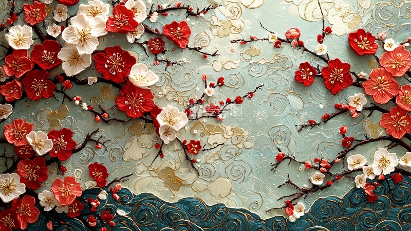 高清大图下载【趣麦麦图】红白梅花水墨画