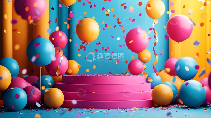 高清大图下载【趣麦麦图】-彩色气球彩带背景