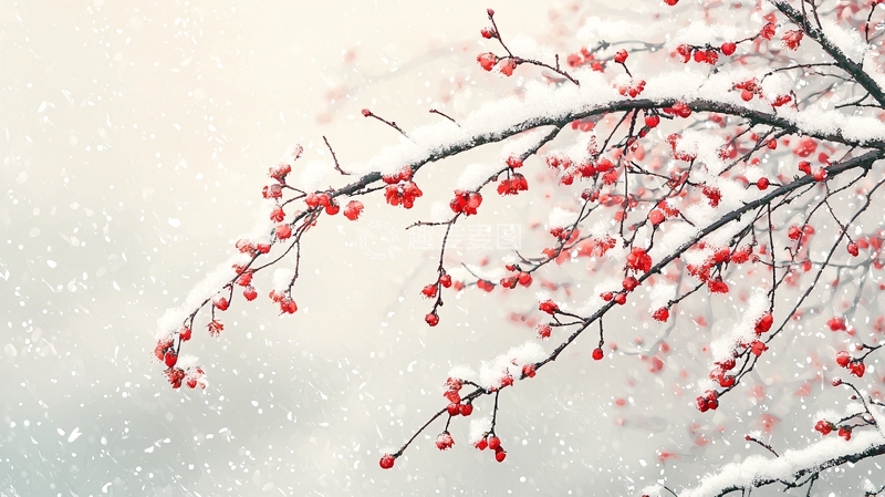 高清大图下载【趣麦麦图】雪中红果