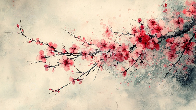 高清大图下载【趣麦麦图】水墨画樱花
