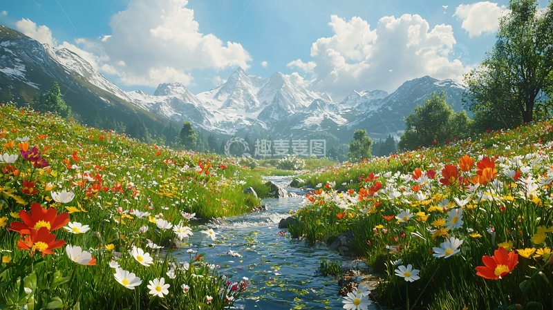 高清大图下载【趣麦麦图】高山流水鲜花田野