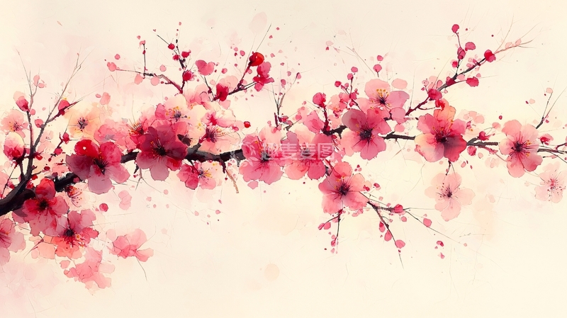 高清大图下载【趣麦麦图】水墨画樱花