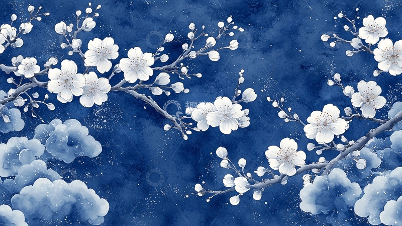 高清大图下载【趣麦麦图】水墨青花梅花
