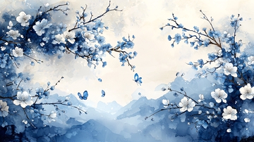 水墨蓝花