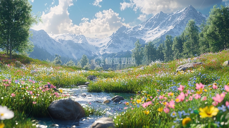高清大图下载【趣麦麦图】阿尔卑斯山脉的春天