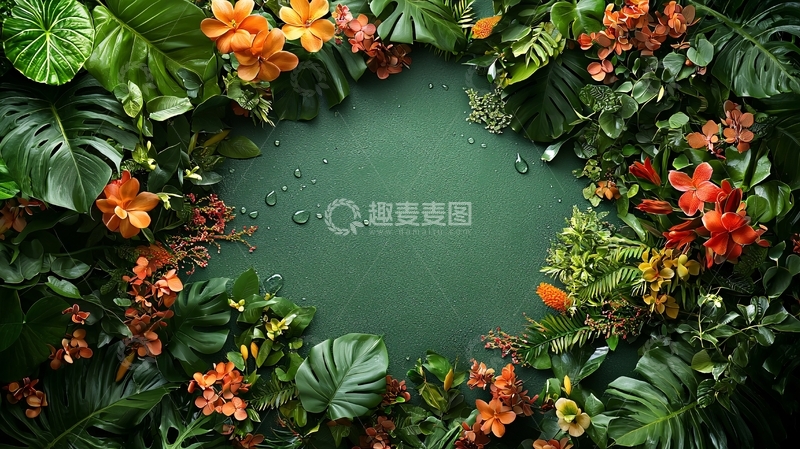 高清大图下载【趣麦麦图】热带植物花环背景图