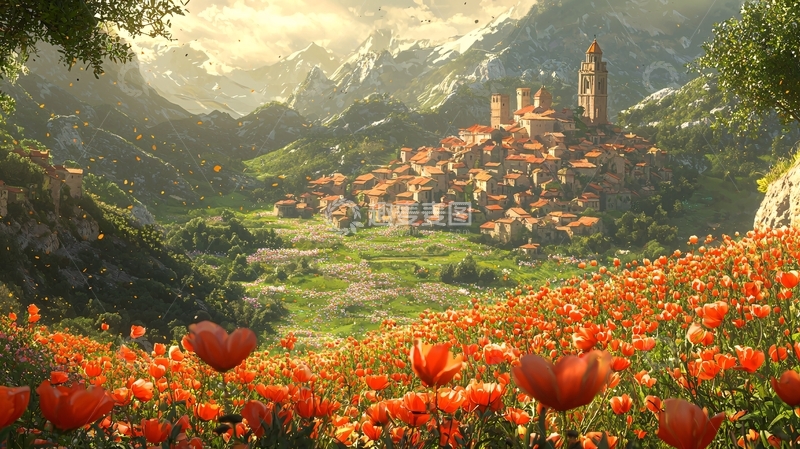 高清大图下载【趣麦麦图】山谷中童话小镇