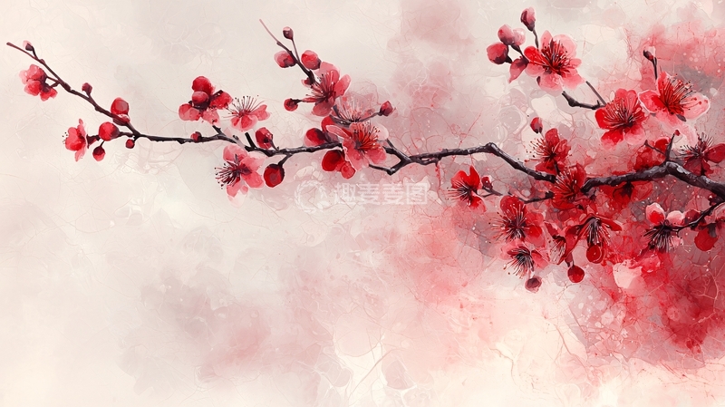 高清大图下载【趣麦麦图】水墨红梅