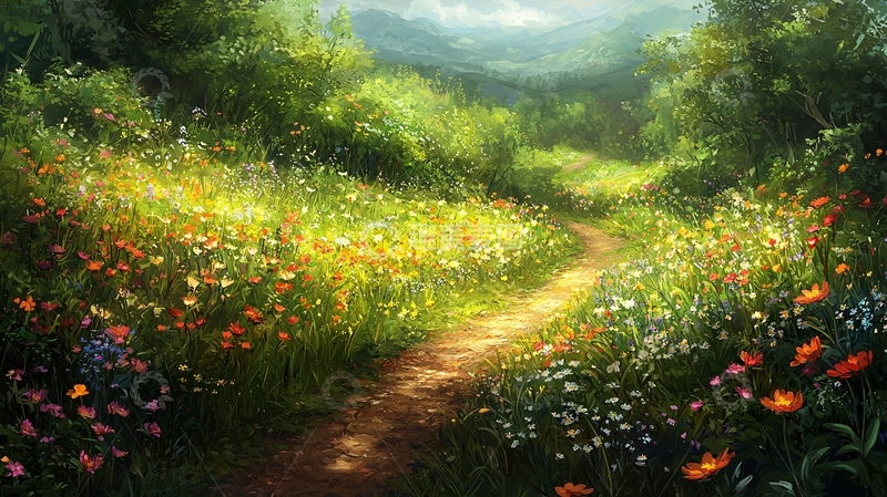 高清大图下载【趣麦麦图】阳光花田小路