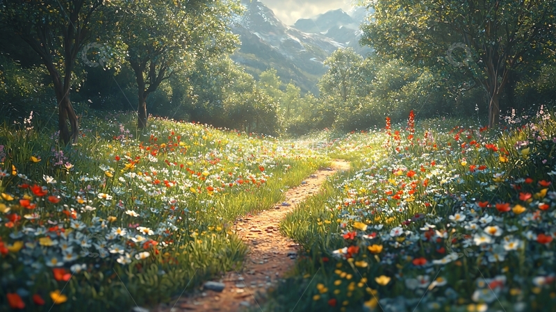 高清大图下载【趣麦麦图】山间小路鲜花盛开