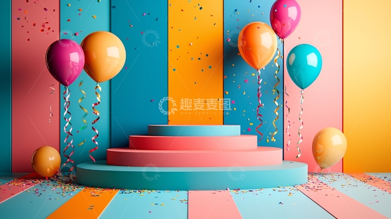 高清大图下载【趣麦麦图】彩色气球与阶梯展台
