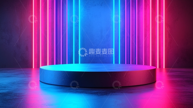 高清大图下载【趣麦麦图】霓虹灯背景圆形展示台