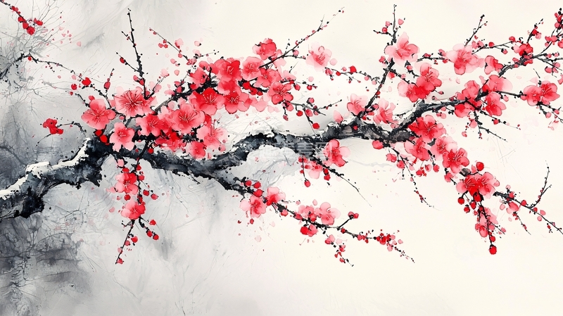 高清大图下载【趣麦麦图】-水墨红梅