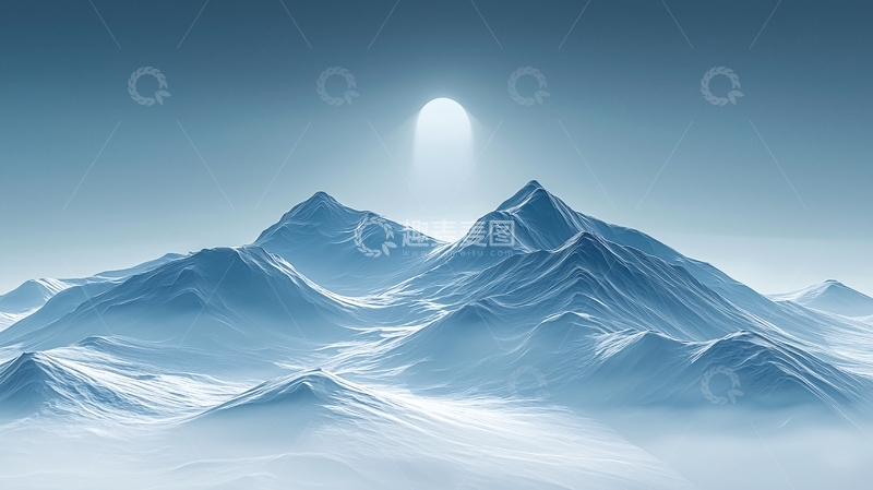 高清大图下载【趣麦麦图】极简蓝色雪山风景