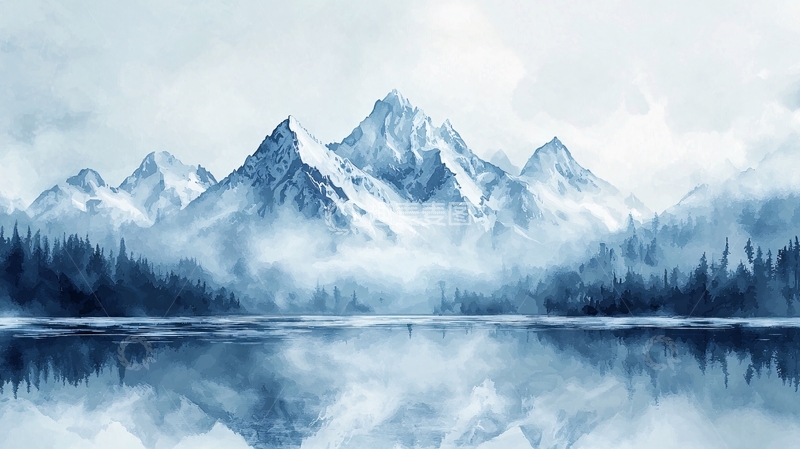 高清大图下载【趣麦麦图】水墨画山峰湖泊