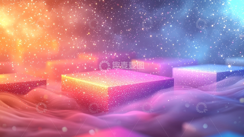 高清大图下载【趣麦麦图】梦幻彩色方块展示台