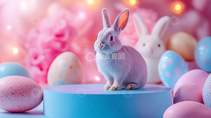 高清大图下载【趣麦麦图】粉色背景兔子彩蛋