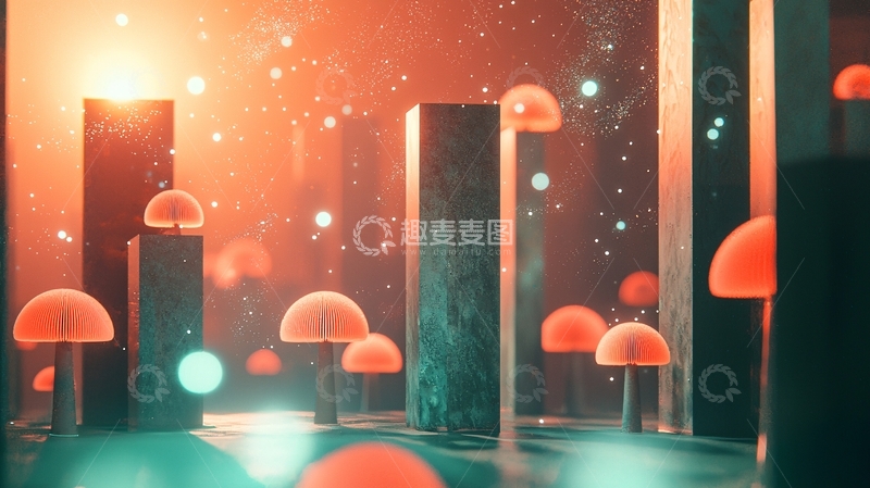 高清大图下载【趣麦麦图】梦幻橙色蘑菇森林